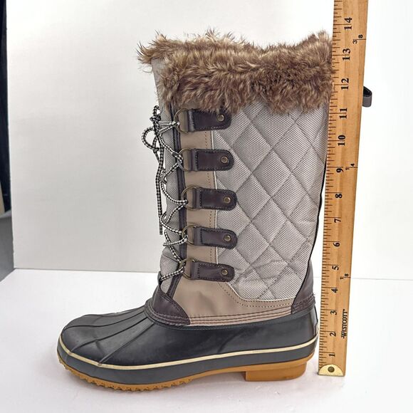 Khombu Boots Womens Size 11 Brown Gray Faux Fur Tall Lace Up Snow Duck Winter - Picture 11 of 13